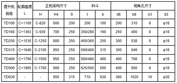 TD315皮帶式鬥（dòu）式提升機安裝尺寸